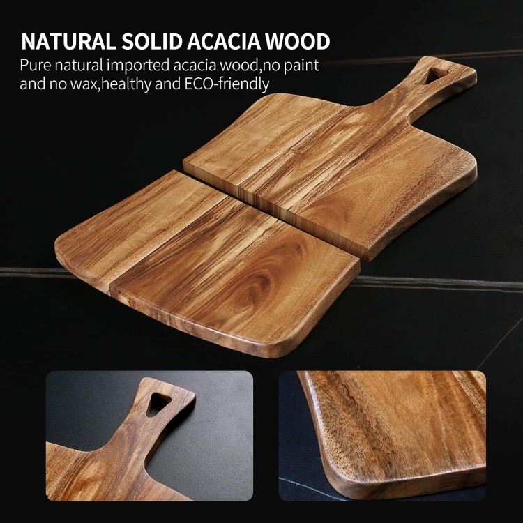 YSTKC Acacia Wood Cutting Board with Handle 14 x 8.5 Inch, Wooden Serving Tray, Charcuterie Paddle, Cutting Serving Versatile Board for Meat, Cheese, Vegetables, Bread, and Charcuterie