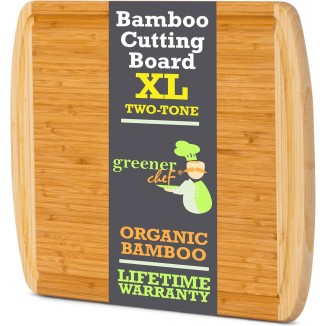 GREENER CHEF 18 Inch Extra Large Bamboo Cutting Board with Lifetime Replacements - Wood XL Cutting Boards for Kitchen - Organic Wooden Butcher Block and Chopping Board for Meat and Vegetables