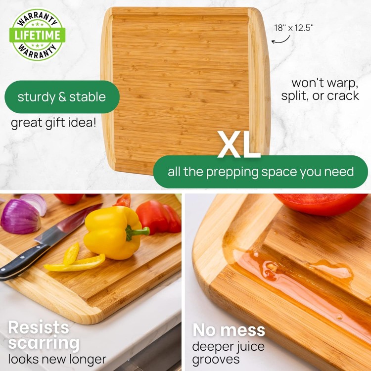 GREENER CHEF 18 Inch Extra Large Bamboo Cutting Board with Lifetime Replacements - Wood XL Cutting Boards for Kitchen - Organic Wooden Butcher Block and Chopping Board for Meat and Vegetables