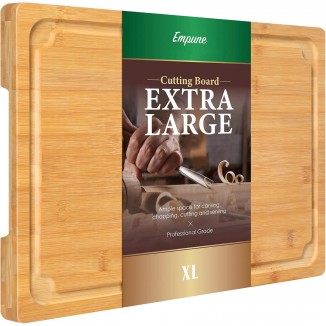 Extra Large Cutting Board, 17.6 Bamboo Cutting Boards for Kitchen with Juice Groove and Handles Kitchen Chopping Board for Meat Cheese board Heavy Duty Serving Tray, XL, Empune