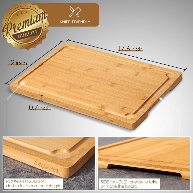 Extra Large Cutting Board, 17.6 Bamboo Cutting Boards for Kitchen with Juice Groove and Handles Kitchen Chopping Board for Meat Cheese board Heavy Duty Serving Tray, XL, Empune