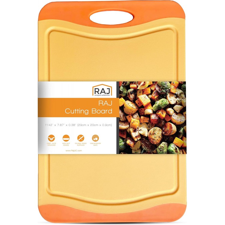 Raj Plastic Cutting Board Reversible Cutting board, Dishwasher Safe, Chopping Boards, Juice Groove, Large Handle, Non-Slip, BPA Free (Small (11.42 x 7.87), Orange)