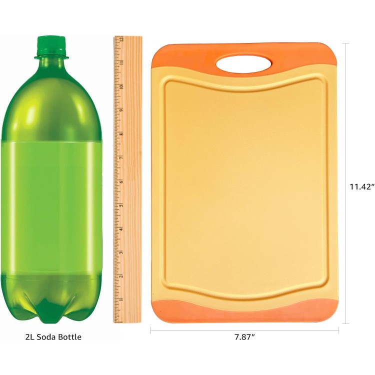 Raj Plastic Cutting Board Reversible Cutting board, Dishwasher Safe, Chopping Boards, Juice Groove, Large Handle, Non-Slip, BPA Free (Small (11.42 x 7.87), Orange)