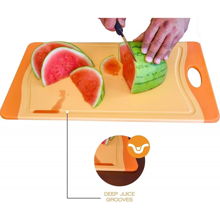 Raj Plastic Cutting Board Reversible Cutting board, Dishwasher Safe, Chopping Boards, Juice Groove, Large Handle, Non-Slip, BPA Free (Small (11.42 x 7.87), Orange)