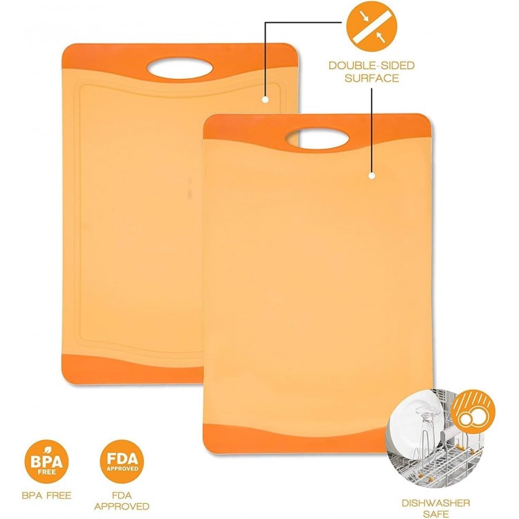 Raj Plastic Cutting Board Reversible Cutting board, Dishwasher Safe, Chopping Boards, Juice Groove, Large Handle, Non-Slip, BPA Free (Small (11.42 x 7.87), Orange)