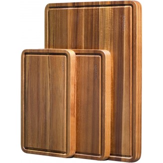 Wood Cutting Boards Set of 3 for Kitchen, Thick Chopping Board, Large Wooden Cutting Board Set with Deep Juice Groove and Handles, Wooden trays for meat, fruit and cheese (17x12, 12x10, 12x7 inch)