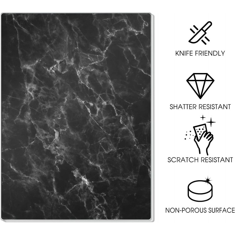 JAMBALAY Tempered Glass Cutting Board for Kitchen, 16x12 Black Marble Pattern Glass Cutting Board, Glass Chopping Board with Rubber Non Slip Feet, Heat Resistant, Shatter Resistant, Dishwasher Safe