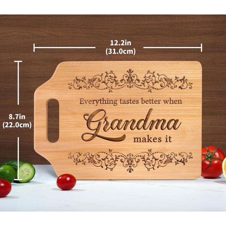 Gifts for Grandma, Grandma Birthday Gifts - Engraved Bamboo Cutting Board 12.3L x 8.7W x 0.4Th - Christmas Birthday Gifts for Grandma, Grandma gifts from Grandkids