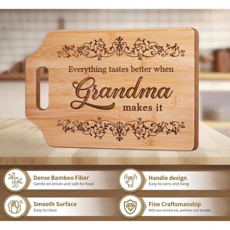 Gifts for Grandma, Grandma Birthday Gifts - Engraved Bamboo Cutting Board 12.3L x 8.7W x 0.4Th - Christmas Birthday Gifts for Grandma, Grandma gifts from Grandkids