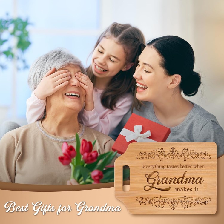 Gifts for Grandma, Grandma Birthday Gifts - Engraved Bamboo Cutting Board 12.3L x 8.7W x 0.4Th - Christmas Birthday Gifts for Grandma, Grandma gifts from Grandkids