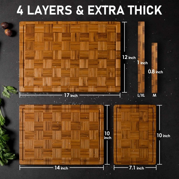 Extra Large Bamboo Cutting Boards, (Set of 3) Chopping Boards with Juice Groove Bamboo Wood Cutting Board Set Butcher Block for Kitchen, End Grain Serving Tray by Kikcoin