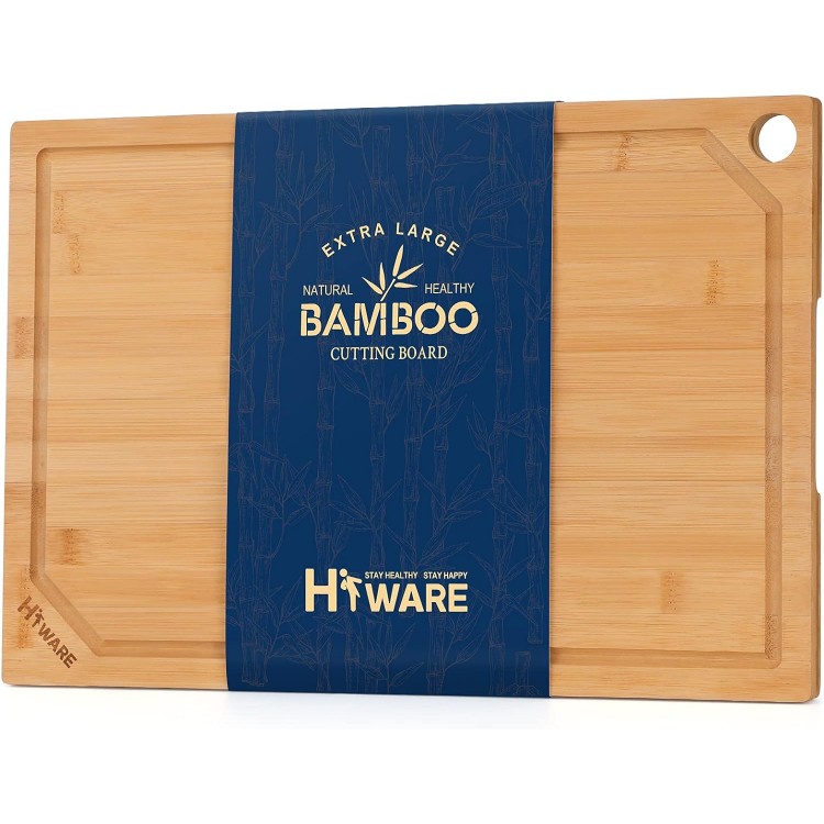 Hiware Extra Large Bamboo Cutting Board for Kitchen, Heavy Duty Wood Cutting Boards with Juice Groove, 100% Organic Bamboo, Pre Oiled, 18 x 12