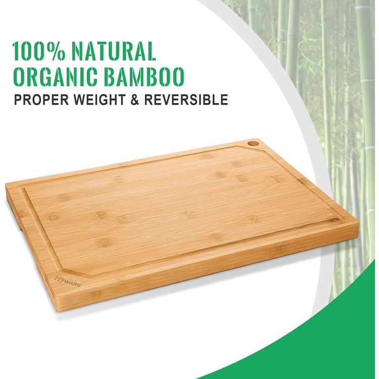 Hiware Extra Large Bamboo Cutting Board for Kitchen, Heavy Duty Wood Cutting Boards with Juice Groove, 100% Organic Bamboo, Pre Oiled, 18 x 12