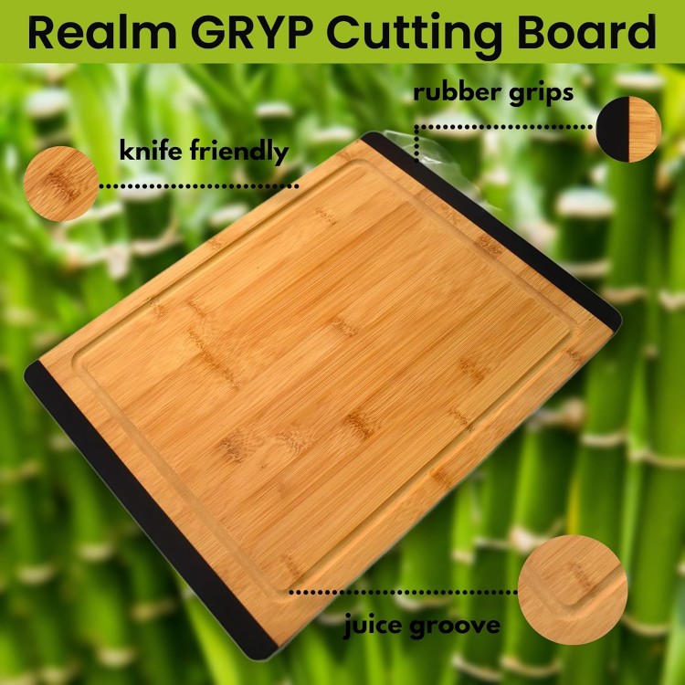 Realm 11 x 15 Bamboo Stronghold Cutting Board | Non-Slip with Juice Groove | Organic Sustainable Premium Bamboo Wood