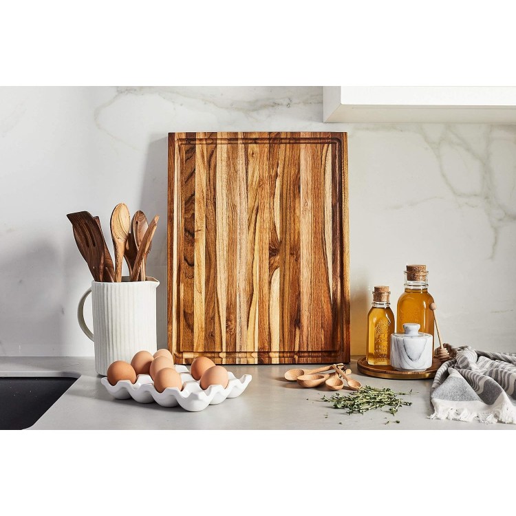 Sonder Los Angeles, Large Teak Wood Cutting Board for Kitchen with Juice Groove, Reversible Charcuterie Butcher Block 18x14x1.25 in (Gift Box Included)