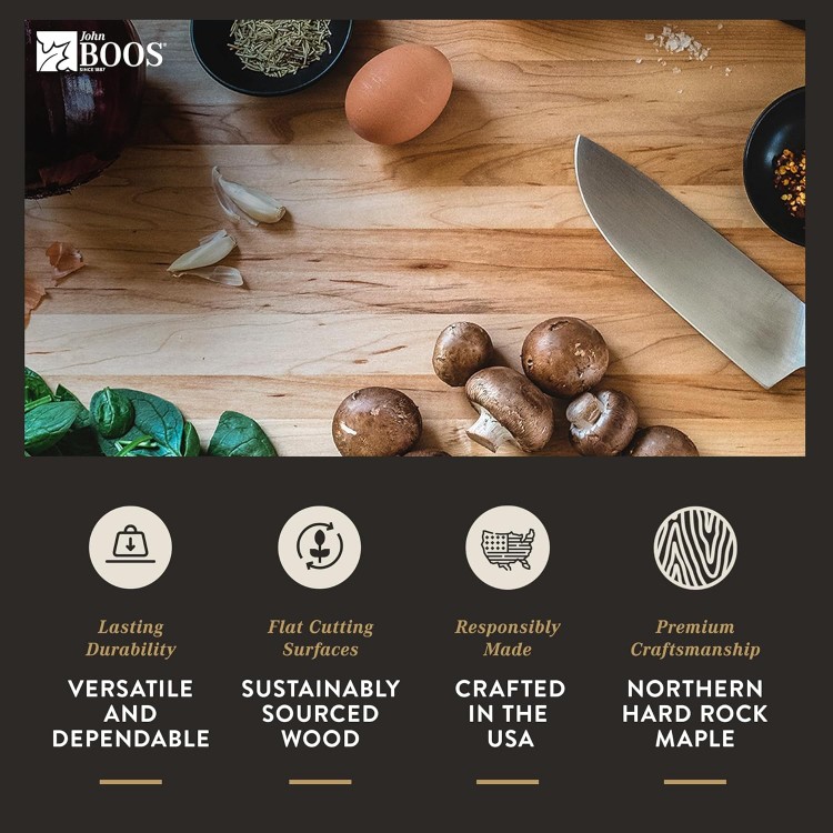 John Boos Boos Block Chop-N-Slice Series Reversible Wood Cutting Board with Integrated Finger Grips, 1.25-Inch Thickness, 18 x 12 x 1 1/4, Maple