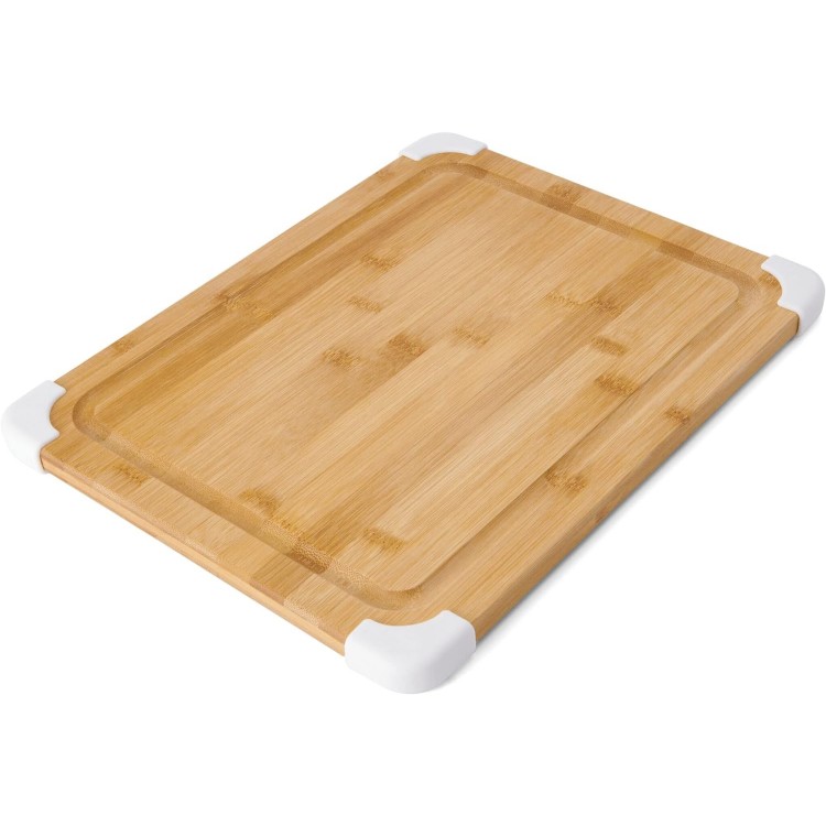 Farberware Nonslip Bamboo Cutting Board with Juice Groove, 11x14 Inch, White