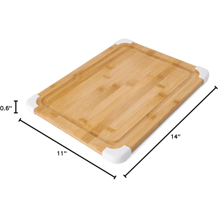 Farberware Nonslip Bamboo Cutting Board with Juice Groove, 11x14 Inch, White