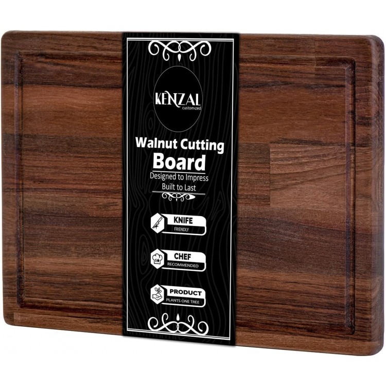 Kenzal Walnut Wood Cutting Boards for Kitchen, Heavy Duty for chopping with Juice Groove, for Meat(Butcher Block), Cheese and Vegetables 13 x 10 Inches