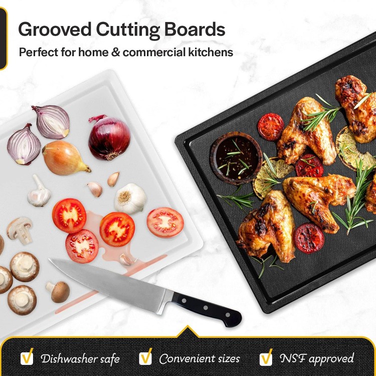 Thirteen Chefs Plastic Cutting Board with Juice Groove - Small Cutting Board for Meat, Grilling, BBQ, Smoking, Fruit, and More - 18 x 12 x 0.5 - White