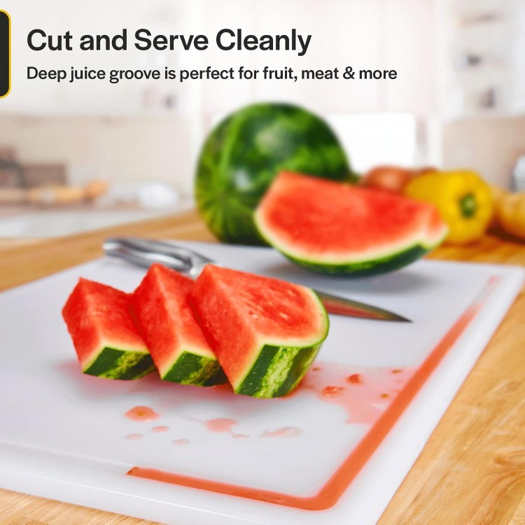 Thirteen Chefs Plastic Cutting Board with Juice Groove - Small Cutting Board for Meat, Grilling, BBQ, Smoking, Fruit, and More - 18 x 12 x 0.5 - White