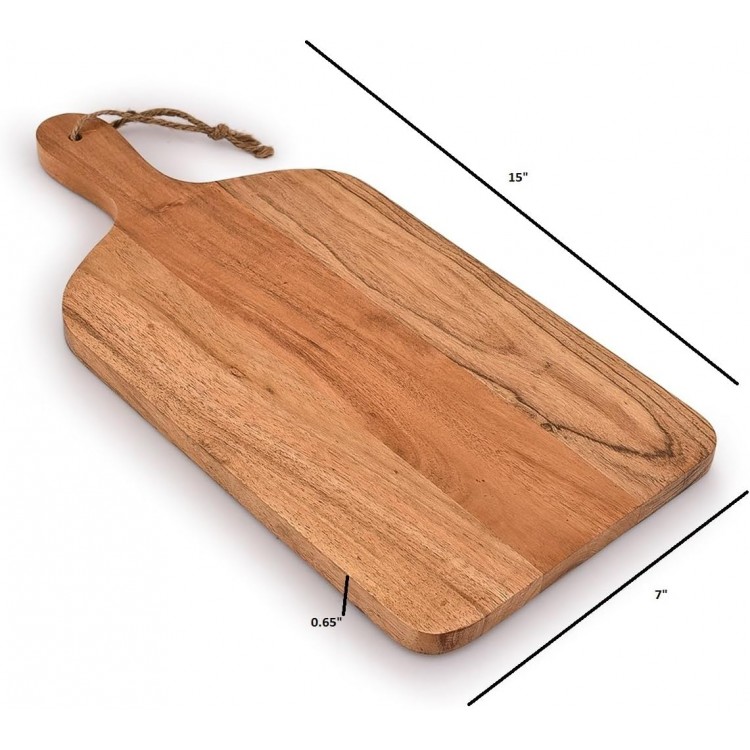 Samhita Acacia Wood Paddle Cutting Boards with handle for Kitchen, Cheese, and Food Serving Tray, Charcuterie Boards (15 x 7 x 0.65)