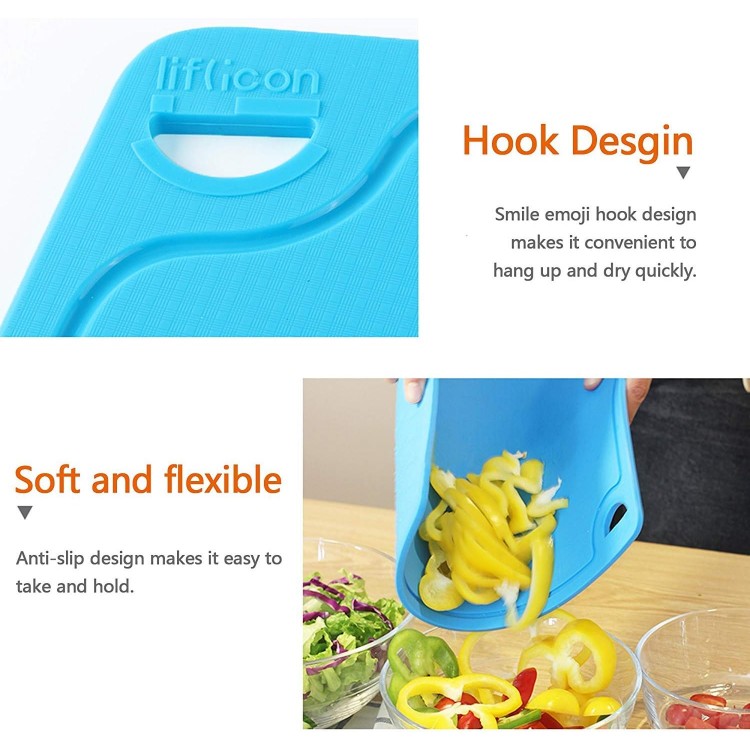 Silicone Thick Cutting Boards Mats Set of 3pcs Foldable & Flexible Design Juice Grooves Easy Grip Handle Dishwasher Safe for Kitchen,BPA free Chif-Blue