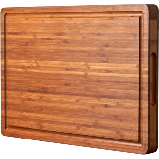 Bamboo Wood Cutting Board for Kitchen, 1 Thick Butcher Block, Cheese Charcuterie Board, with Side Handles and Juice Grooves, 16x11