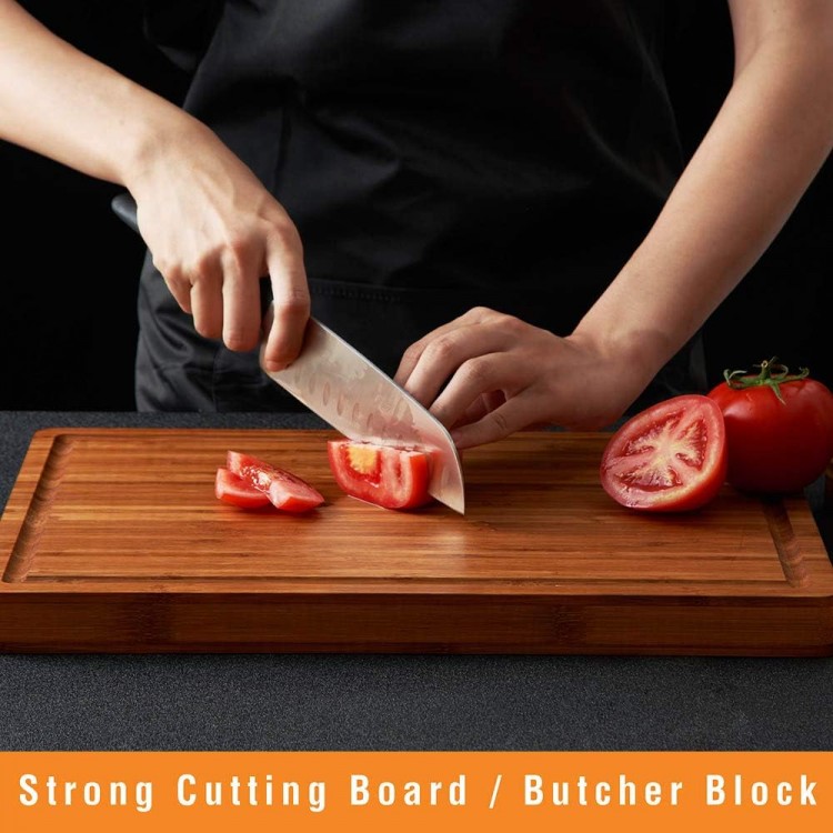 Bamboo Wood Cutting Board for Kitchen, 1 Thick Butcher Block, Cheese Charcuterie Board, with Side Handles and Juice Grooves, 16x11