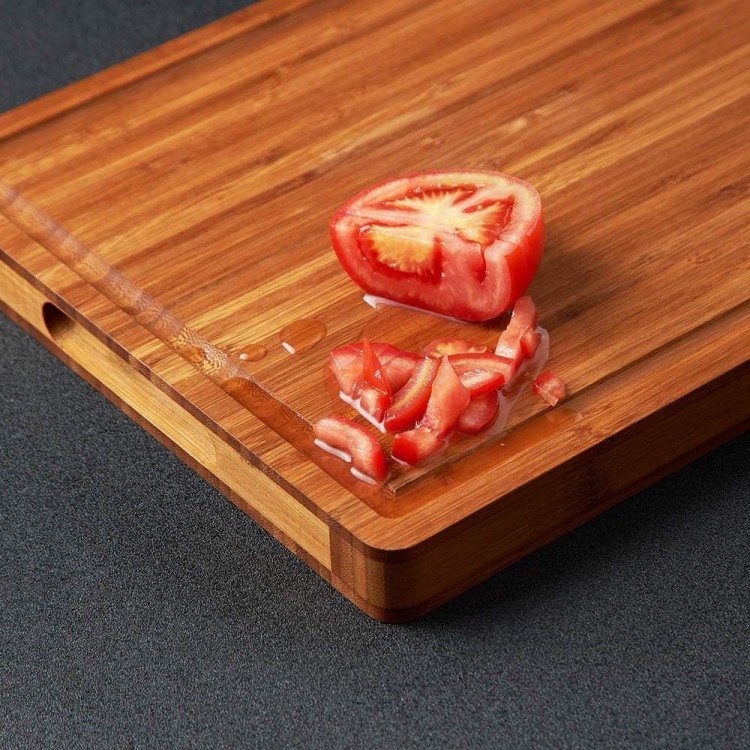 Bamboo Wood Cutting Board for Kitchen, 1 Thick Butcher Block, Cheese Charcuterie Board, with Side Handles and Juice Grooves, 16x11