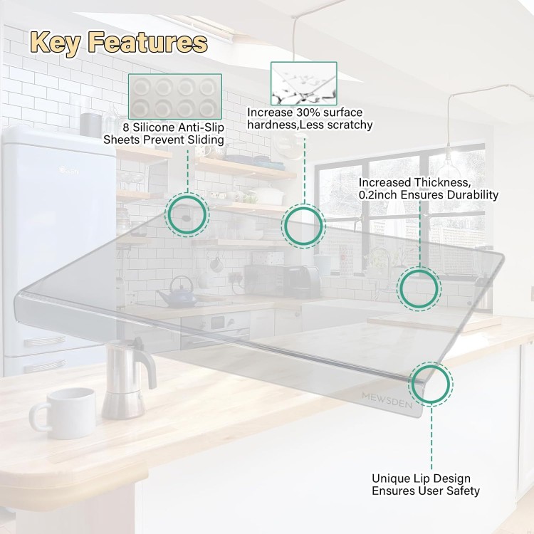 Acrylic Cutting Board with Counter Lip,Clear Cutting Boards for Kitchen,Non Slip Cutting Board for Countertop, Kitchen Gadgets, Minimalist Counter Decor, Aesthetic Kitchen Decor(16.1 x 12.5in)