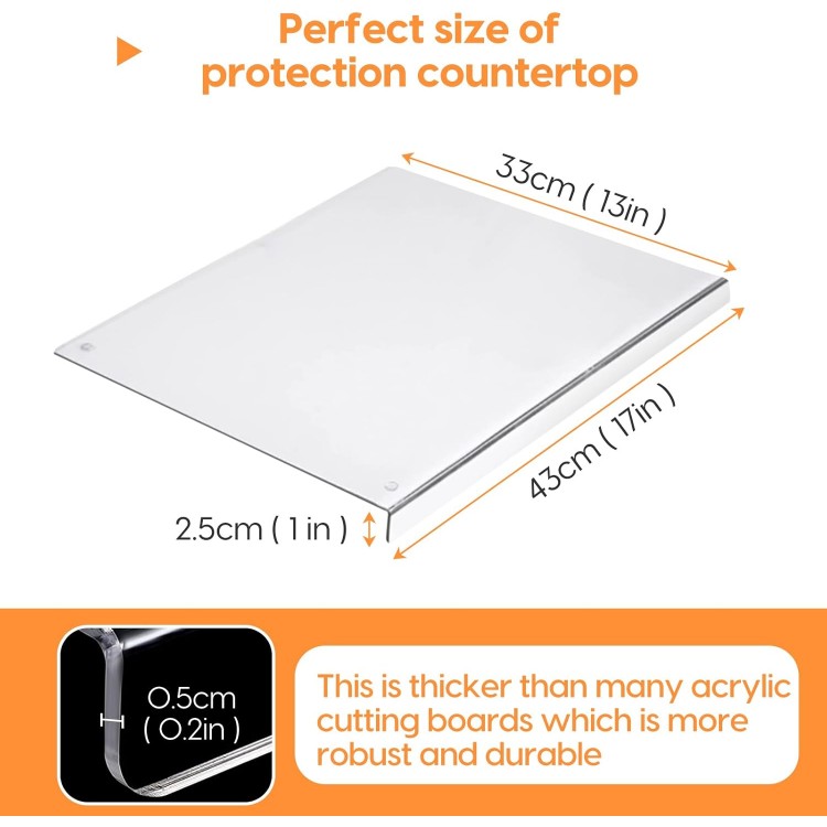 Acrylic Cutting Board with Counter Lip, 17 x 13 Clear Cutting Board Non Slip for Kitchen Countertop, Upgraded Thicker Large Cutting Board for Countertop Protector, Essentials Kitchen Gadgets