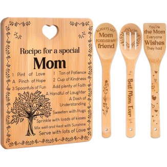 Gifts for Mom - Recipe for a Special Mom Mom Birthday Gifts Cutting Board Set, Bamboo-Made Engraved Utensil Set Mom Gifts, Birthday/Christmas for Mother Gifts from Daughter