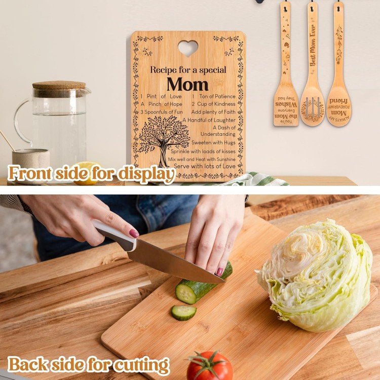 Gifts for Mom - Recipe for a Special Mom Mom Birthday Gifts Cutting Board Set, Bamboo-Made Engraved Utensil Set Mom Gifts, Birthday/Christmas for Mother Gifts from Daughter