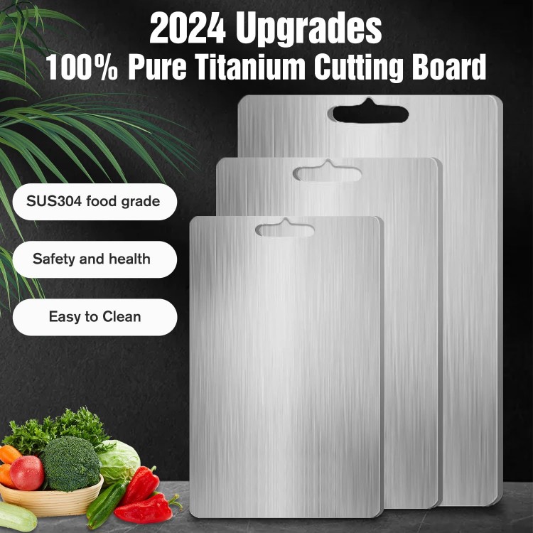 Titanium Cutting Board, 2024 Upgrades Titanium Cutting Boards for Kitchen Metal Cutting Board, Professional kitchen 316 Food Grade Stainless Steel Titanium Cutting Board (Large (14×10 inch))