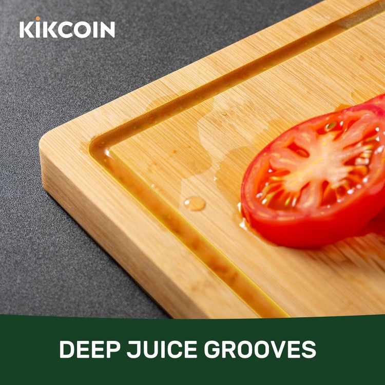 Bamboo Cutting Boards for Kitchen, Extra Large Wood Cutting Board with Deep Juice Groove and Handle Heavy Duty Chopping board, Kikcoin, 17.6 x 12