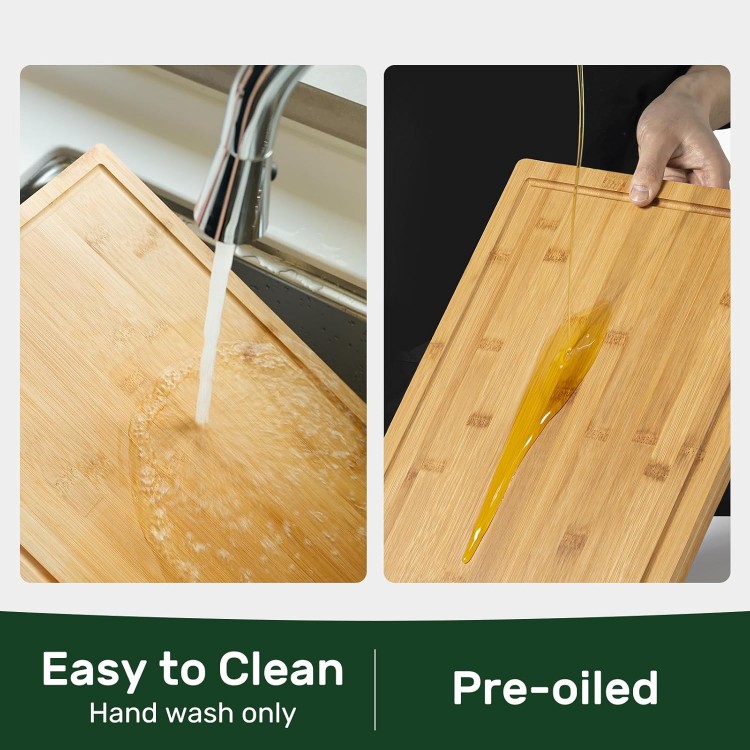 Bamboo Cutting Boards for Kitchen, Extra Large Wood Cutting Board with Deep Juice Groove and Handle Heavy Duty Chopping board, Kikcoin, 17.6 x 12