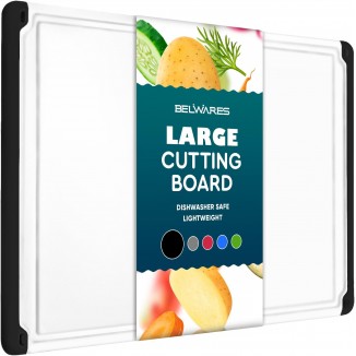 Plastic Cutting Boards for Kitchen - Large 18 x 12 Inch Rubber Cutting Board with Juice Grooves, Non-Slip, Dishwasher Safe Cutting Boards - Thick, Durable Carving and Cutting Board for Meat - Belwares