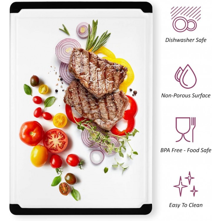 Plastic Cutting Boards for Kitchen - Large 18 x 12 Inch Rubber Cutting Board with Juice Grooves, Non-Slip, Dishwasher Safe Cutting Boards - Thick, Durable Carving and Cutting Board for Meat - Belwares