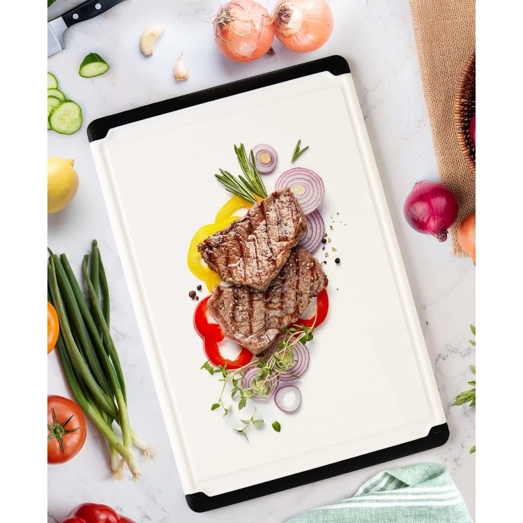 Plastic Cutting Boards for Kitchen - Large 18 x 12 Inch Rubber Cutting Board with Juice Grooves, Non-Slip, Dishwasher Safe Cutting Boards - Thick, Durable Carving and Cutting Board for Meat - Belwares