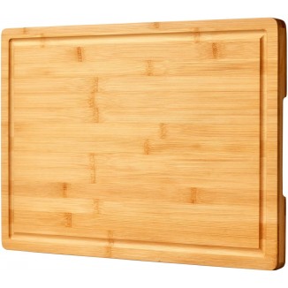 Bamboo Cutting Board for Kitchen, 18 Large Wood Charcuterie Cheese Board, Wooden Chopping Block with Side Handles and Juice Grooves