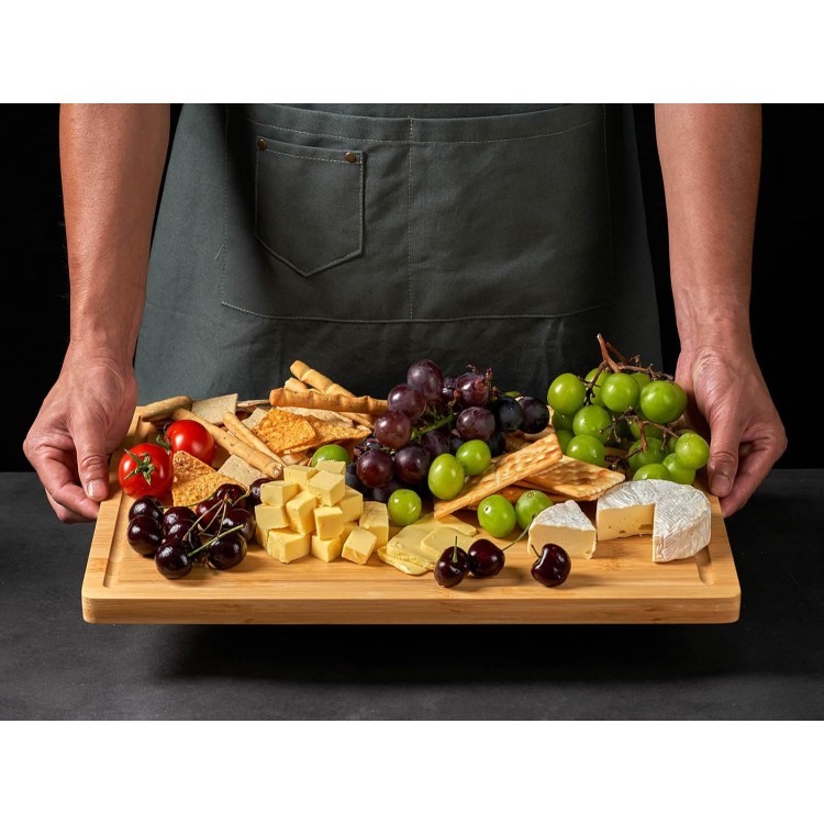 Bamboo Cutting Board for Kitchen, 18 Large Wood Charcuterie Cheese Board, Wooden Chopping Block with Side Handles and Juice Grooves