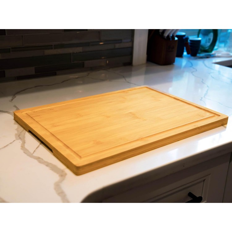 Bamboo Cutting Board for Kitchen, 18 Large Wood Charcuterie Cheese Board, Wooden Chopping Block with Side Handles and Juice Grooves