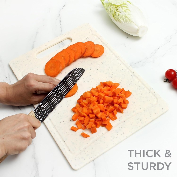 COOK WITH COLOR Non-Slip Cutting Board Set – Kitchen Essentials with Easy Grip Handle for Meat, Veggies, and Fruits, Set of 3, Speckled White