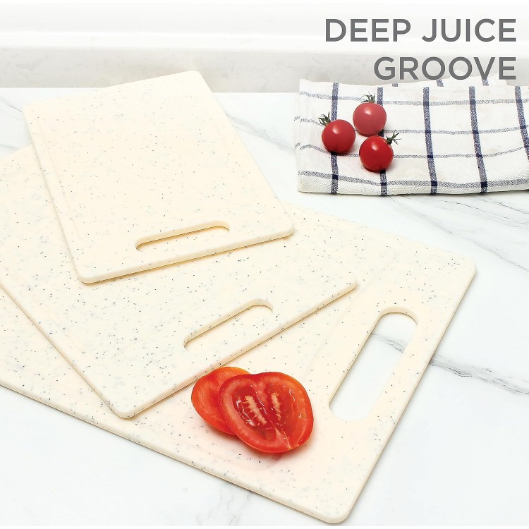 COOK WITH COLOR Non-Slip Cutting Board Set – Kitchen Essentials with Easy Grip Handle for Meat, Veggies, and Fruits, Set of 3, Speckled White