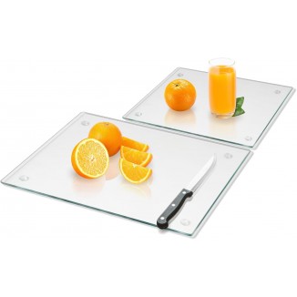 Tempered Glass Cutting Board for Kitchen, Clear Glass Board for Countertop, Heat Resistant, with Non-Slip Feet, 12x16 & 12x8 2 Pcs Clear