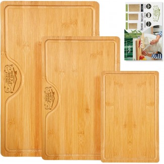 Wood Cutting Boards for Kitchen - 3 Sets Bamboo Cutting Boards with Juice Grooves, Non Toxin Cutting Board, Perfect for Chopping, Charcuterie, Serving Boards, Housewarming Gifts, Max-size 15 x 10