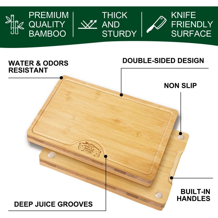 Wood Cutting Boards for Kitchen - 3 Sets Bamboo Cutting Boards with Juice Grooves, Non Toxin Cutting Board, Perfect for Chopping, Charcuterie, Serving Boards, Housewarming Gifts, Max-size 15 x 10