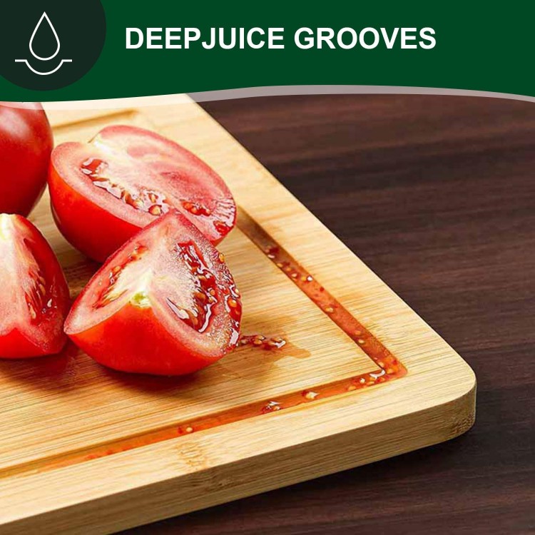 Wood Cutting Boards for Kitchen - 3 Sets Bamboo Cutting Boards with Juice Grooves, Non Toxin Cutting Board, Perfect for Chopping, Charcuterie, Serving Boards, Housewarming Gifts, Max-size 15 x 10