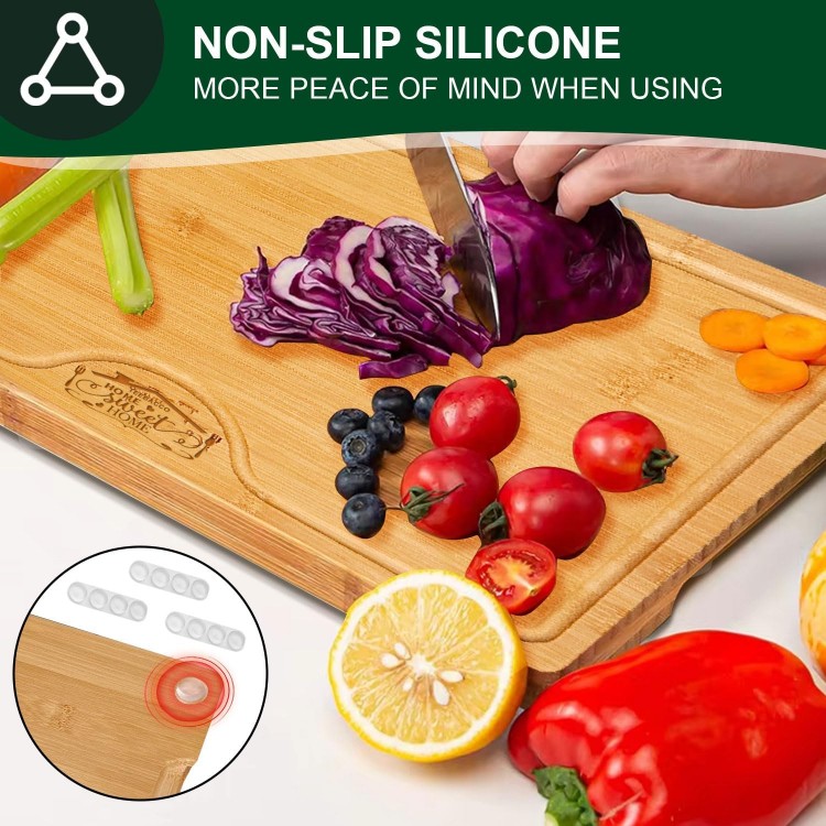 Wood Cutting Boards for Kitchen - 3 Sets Bamboo Cutting Boards with Juice Grooves, Non Toxin Cutting Board, Perfect for Chopping, Charcuterie, Serving Boards, Housewarming Gifts, Max-size 15 x 10